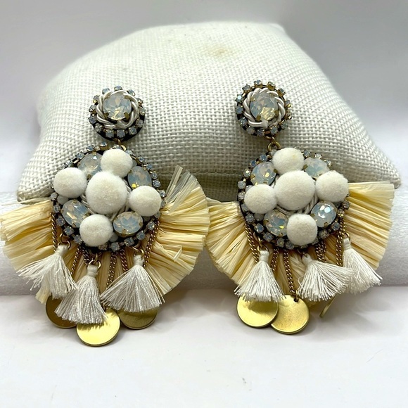 Earrings Large Statement Earrings Raffia Gold tone AB white Rhinestones Bling - Picture 6 of 10
